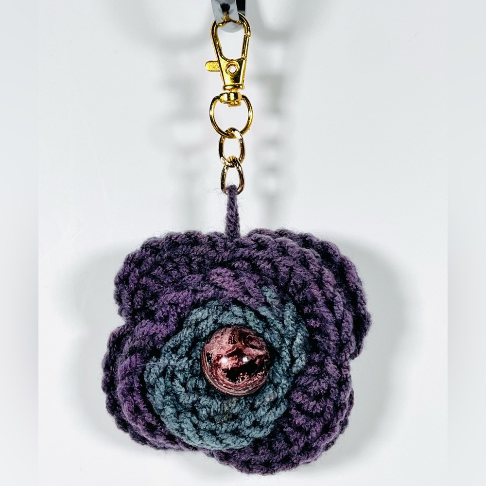 Purple & Gray Crochet Flower Bag Charm